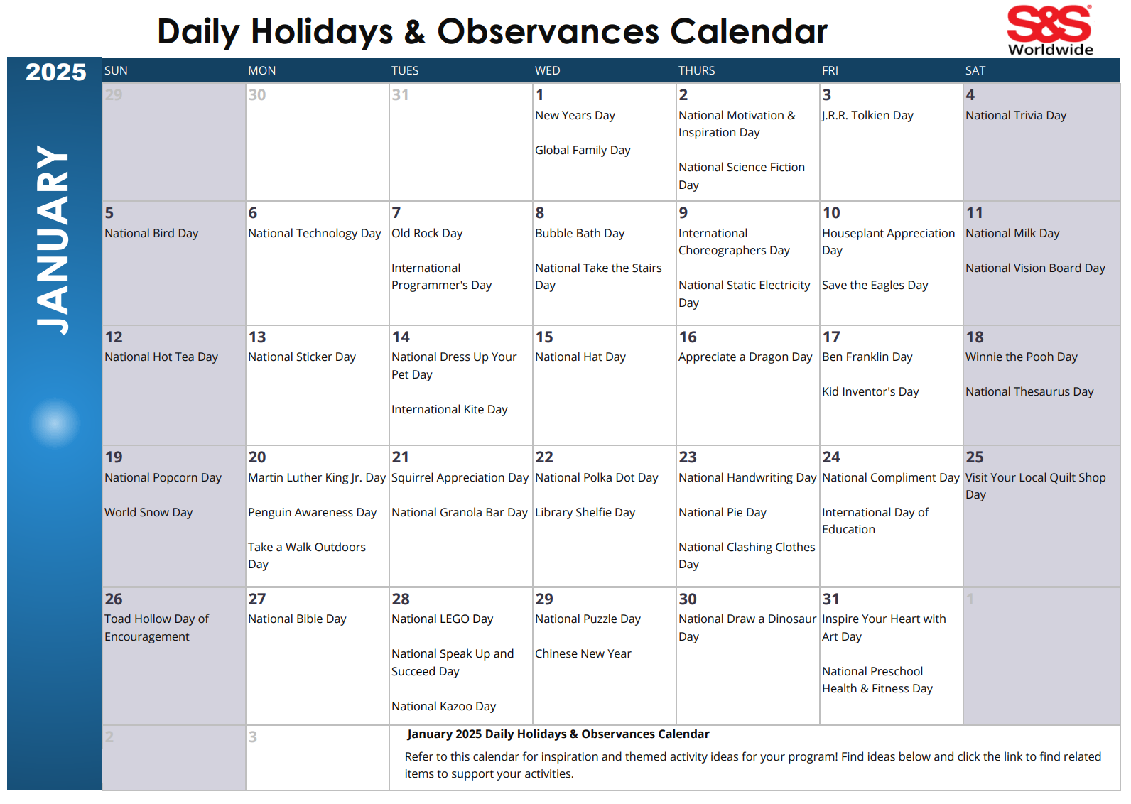 S S Daily Holidays Calendar S s daily holidays calendar